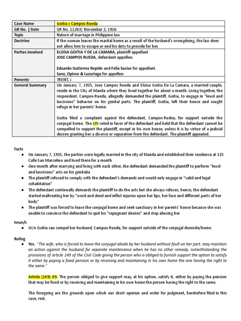 Goitia v Campos-Rueda: Support Rights | PDF | Marriage | Wife