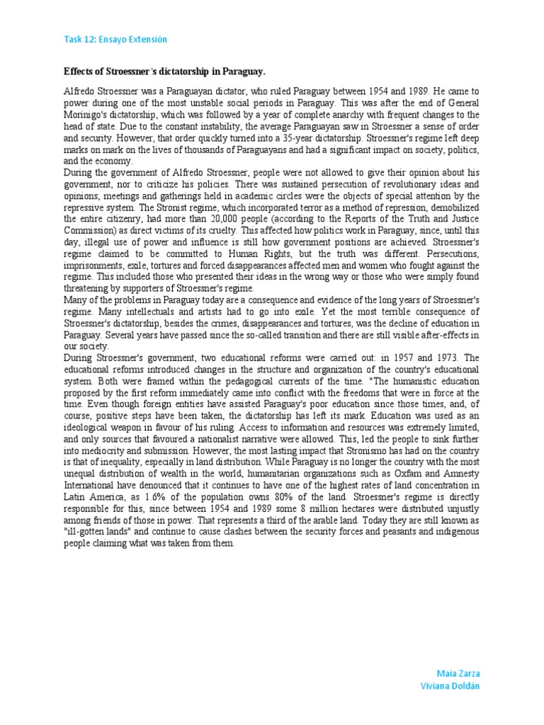 Dictatorship of Alfredo Stroessner in Paraguay PDF Paraguay Dictatorship