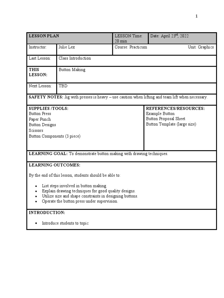 Lesson Plan Buttons PDF Lesson Plan Cognitive Science