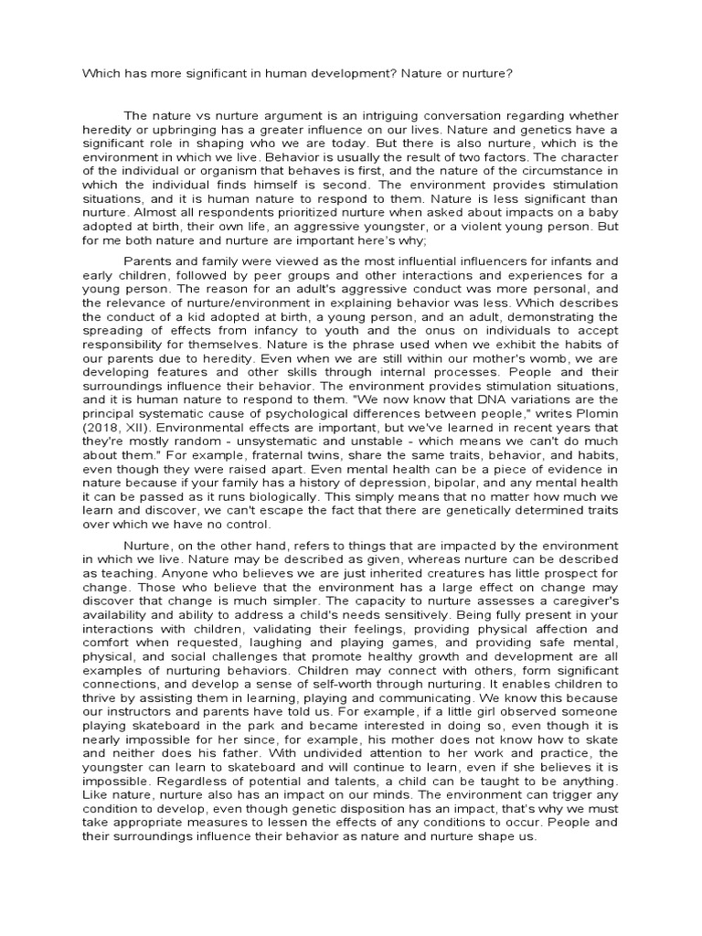 Which Has More Significant in Human Development | PDF | Nature Versus ...