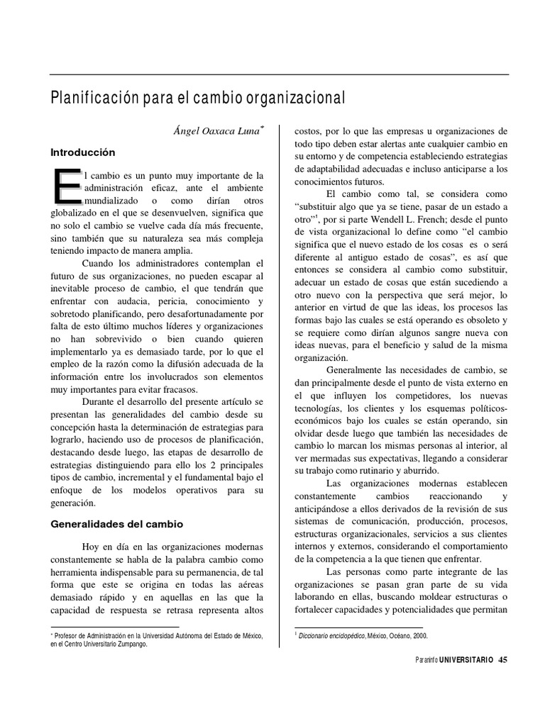 Estrategias para el Cambio Organizacional | PDF | Planificación | Liderazgo