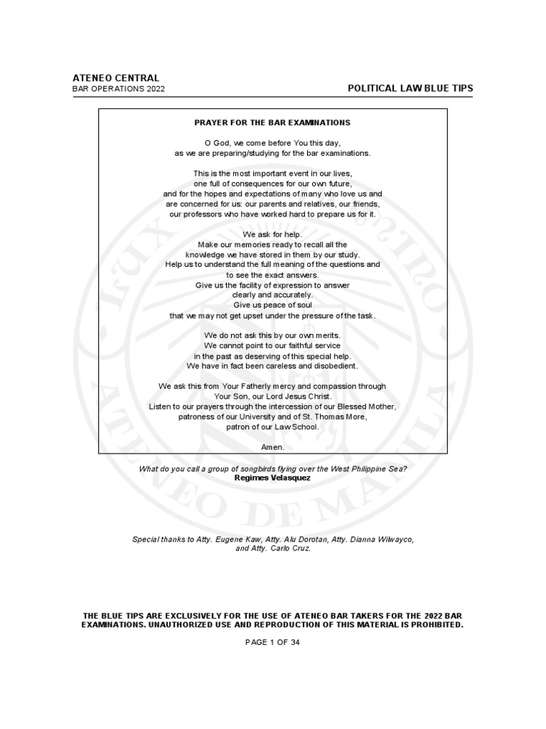 2022 ALS Blue Tips Political Law PDF Territorial Waters