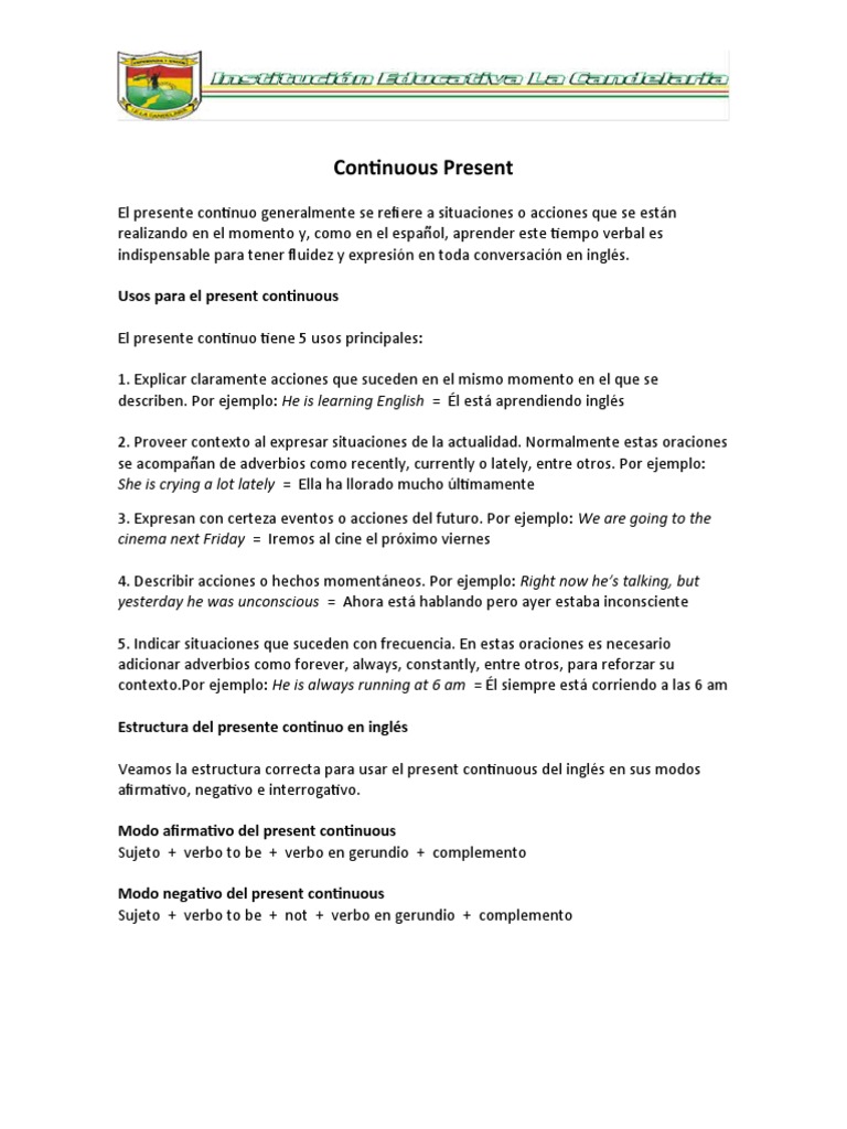 Usos y Estructura del Presente Continuo | PDF | Verbo | Morfología ...