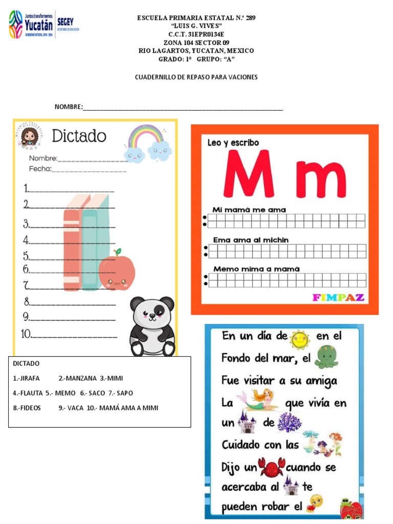 Cuadernillo de Repaso para Vaciones | PDF