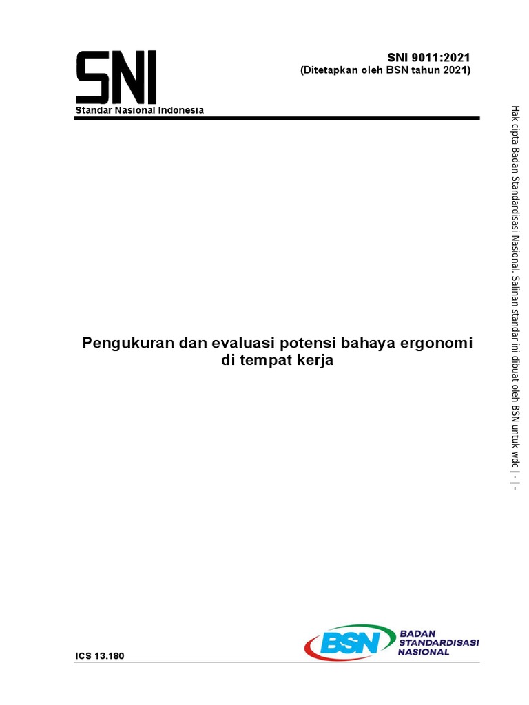 SNI 9011-2021 - Pengukuran Dan Evaluasi Potensi Bahaya Ergonomi | PDF ...