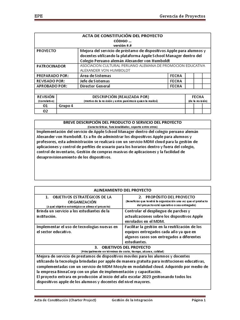 Acta de Constitución: Proyecto Apple School | PDF | Presupuesto | Apple ...