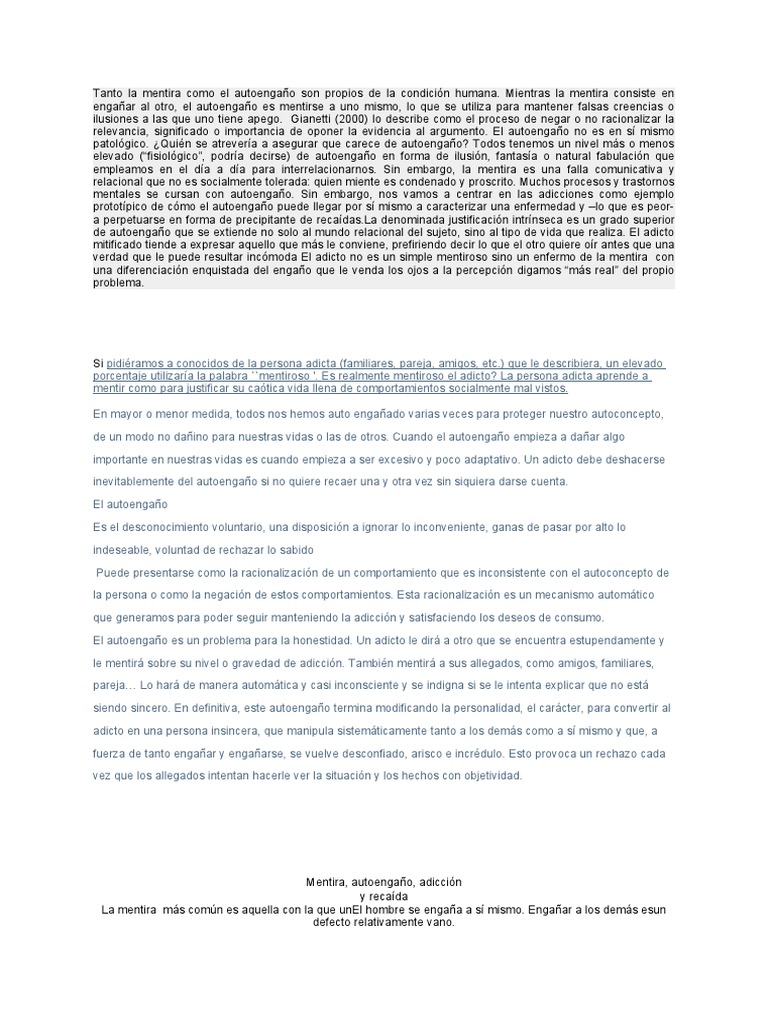 Autoengaño y adicción: un ciclo dañino | PDF | Mentira | Comportamiento