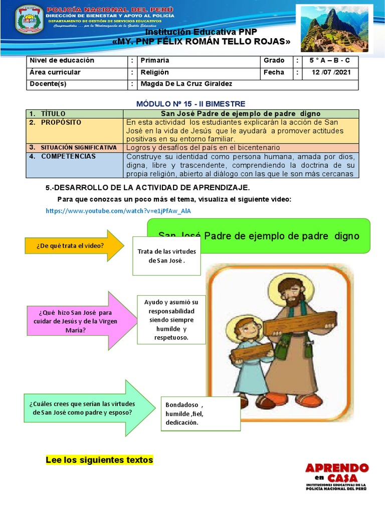 Módulo #15 - Religión - Quinto Grad0 Primaria | PDF | María, madre de ...