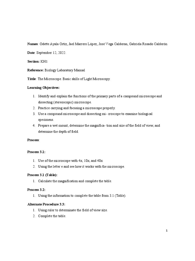 Comparing Compound and Dissecting Microscopes A Laboratory Report on