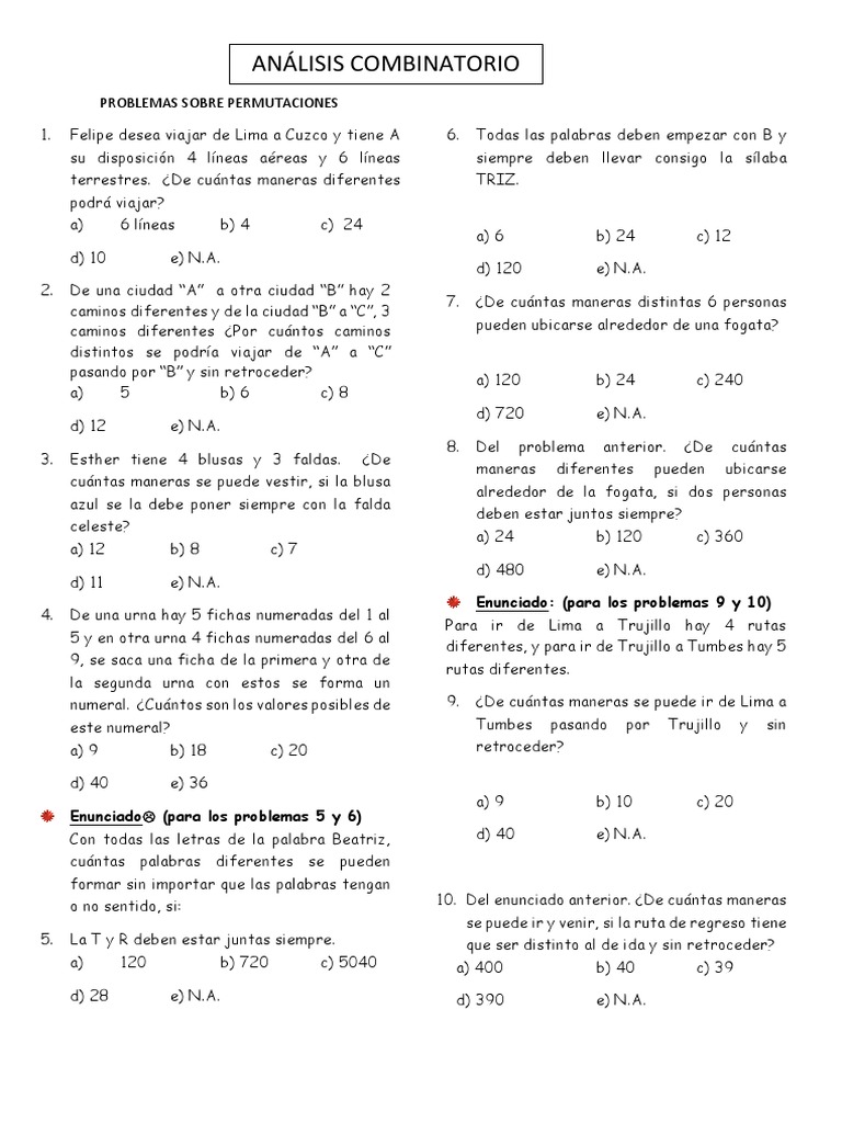 Practica Analisis Combinatorio-Permutaciones | PDF
