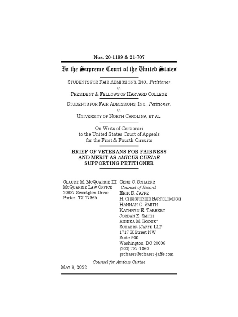 Amicus Brief of Veterans For Fairness and Merit Supp Petitioner