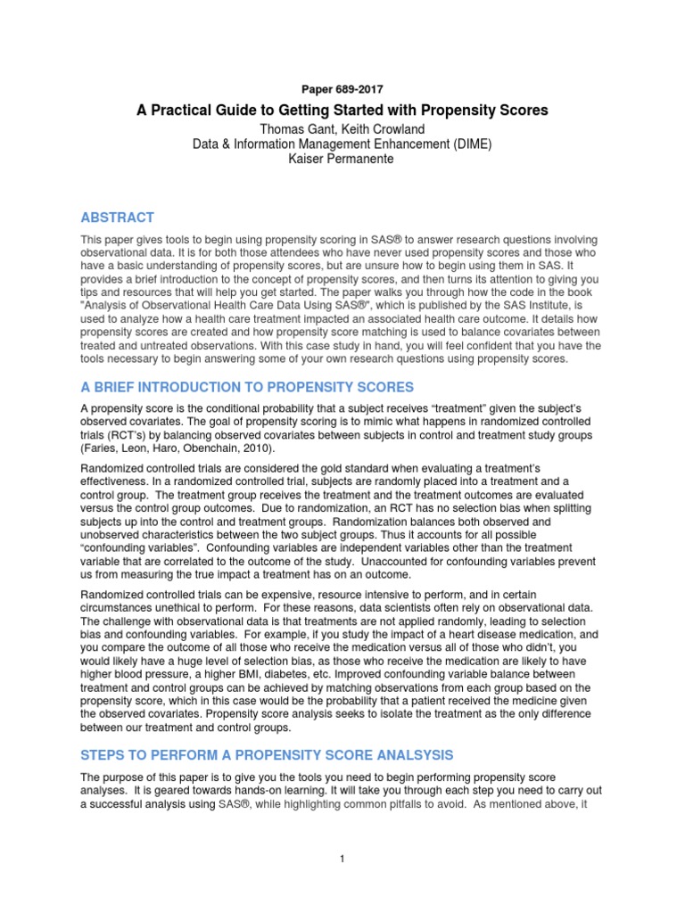A Practical Guide To Getting Started With Propensity Scores | PDF ...