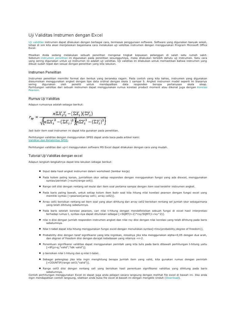 Uji Validitas Instrumen dengan Excel | PDF | Metode & Bahan Ajar ...