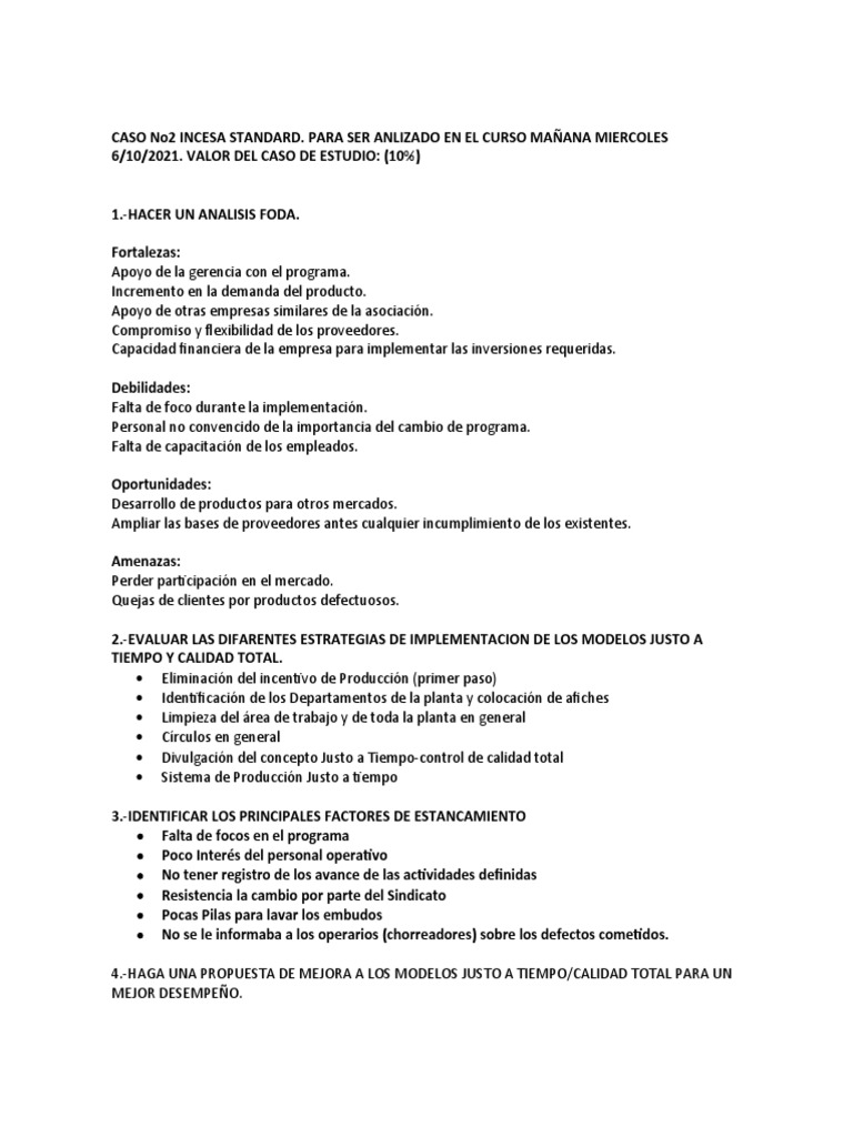 Caso No2 Incesa Standard | PDF