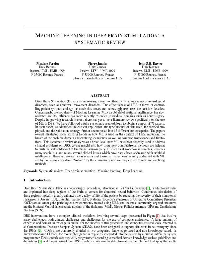 ML in DBS Systematic Review Preprint | PDF | Machine Learning | Deep ...