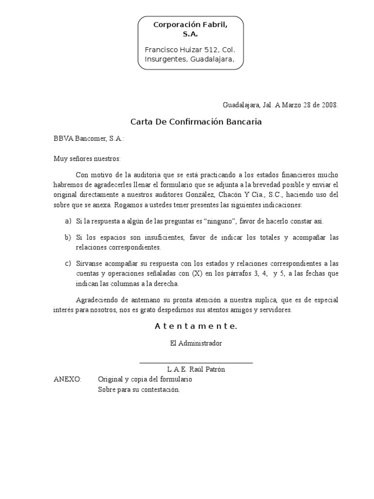 confirmacion bancaria