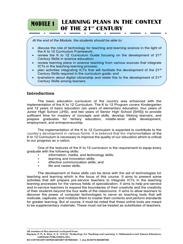 Module 1 - Lesson 1 - Learning Plans in The Context of The 21st Century ...