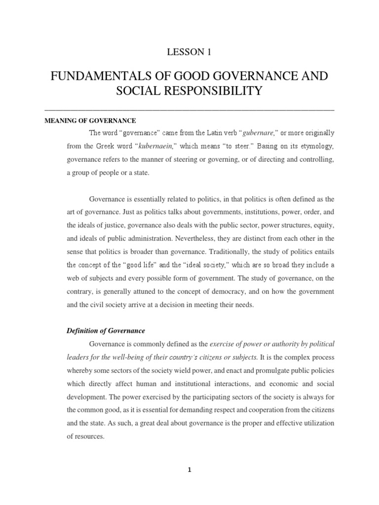 Lesson 1 | Download Free PDF | Governance | Good Governance