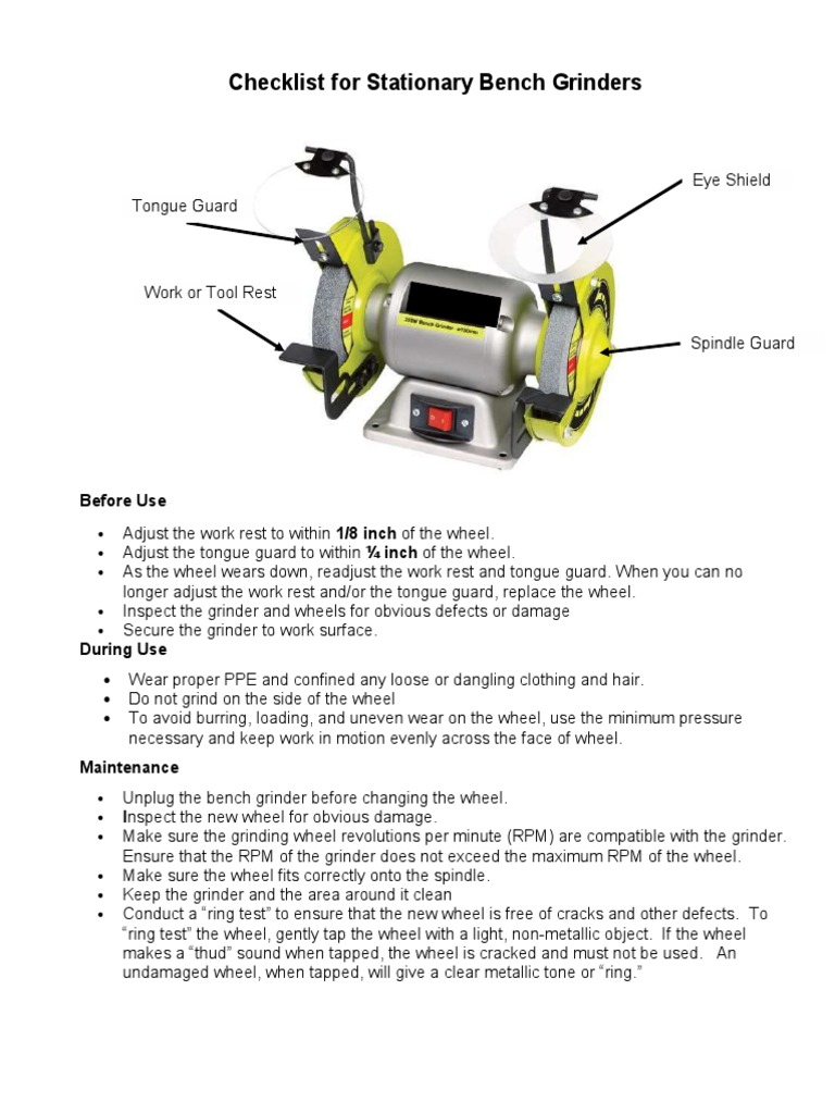 Bench Grinder Safety and Maintenance Checklist | PDF | Technology ...