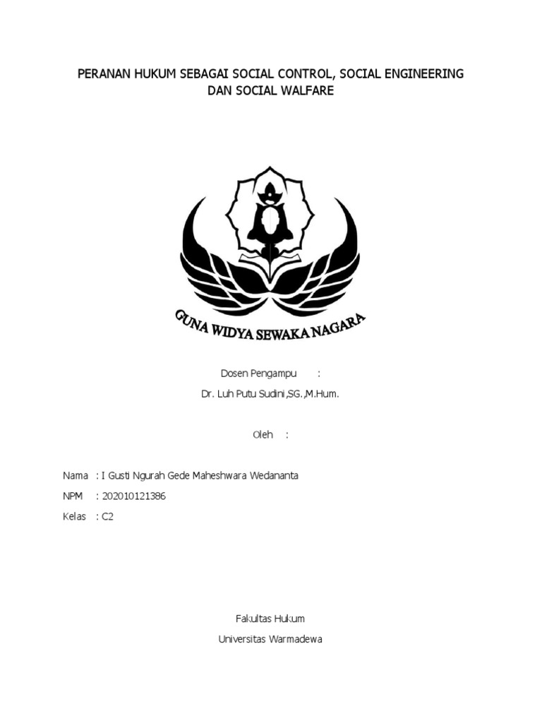 Peranan Hukum Sebagai Social Control Social Engineering Dan Social