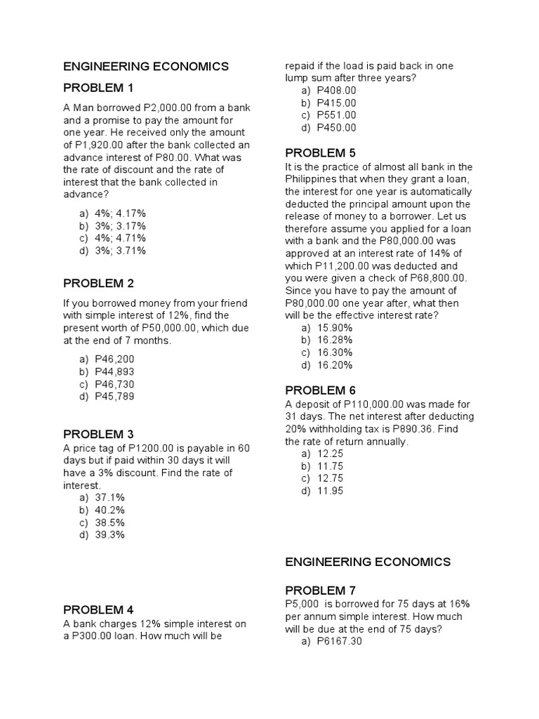 Engineering Economics Problem Set | PDF | Interest | Interest Rates