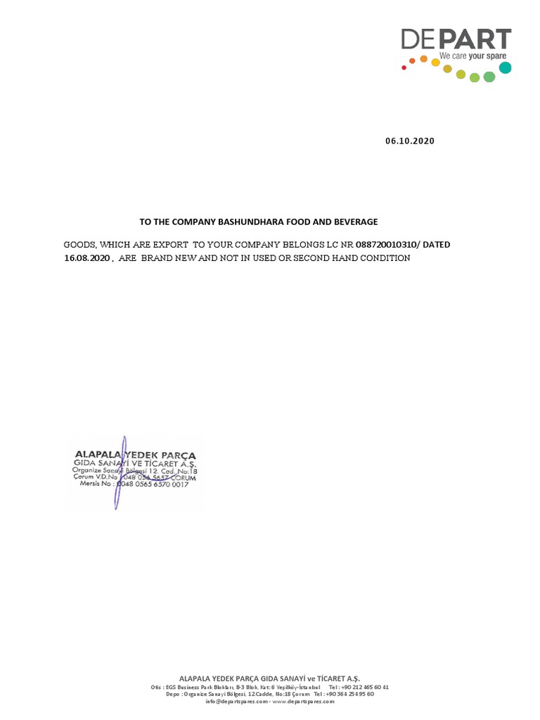 Export Confirmation for Bashundhara Foods | PDF | Finance & Money ...