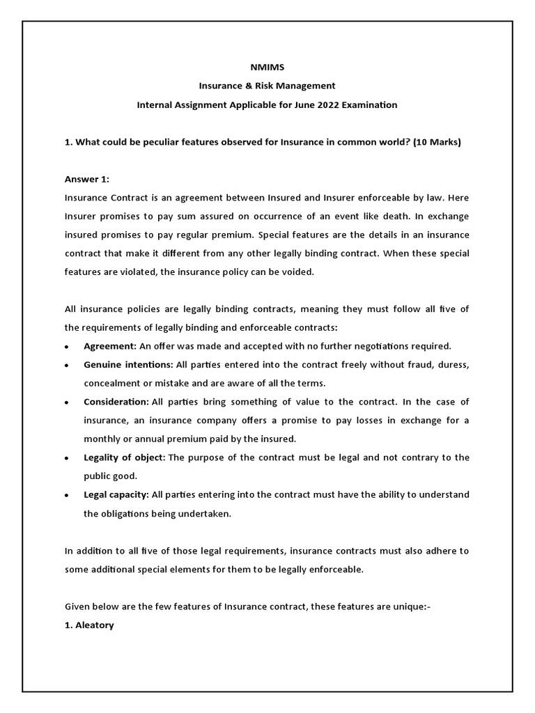 Key Features of Insurance Contracts | PDF | Insurance | Life Insurance