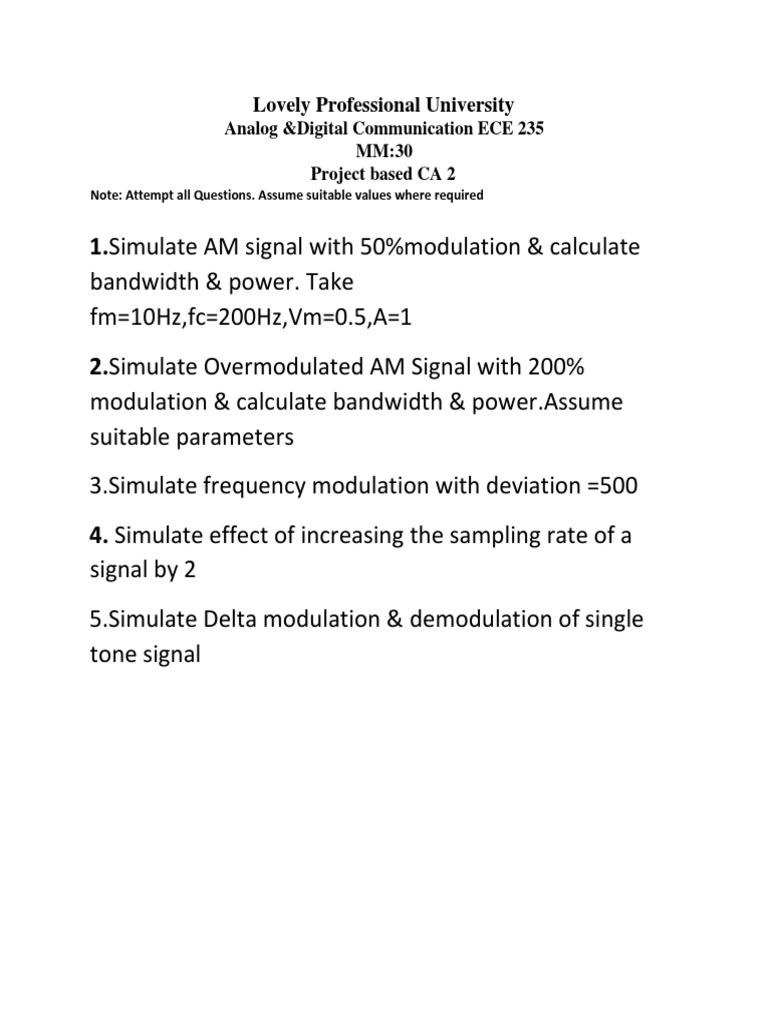 1.simulate AM Signal With 50%modulation & Calculate: Bandwidth & Power ...