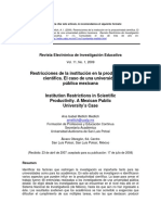 Restricciones de La Institución en La Productividad Científica. El Caso de Una Universidad Pública Mexicana