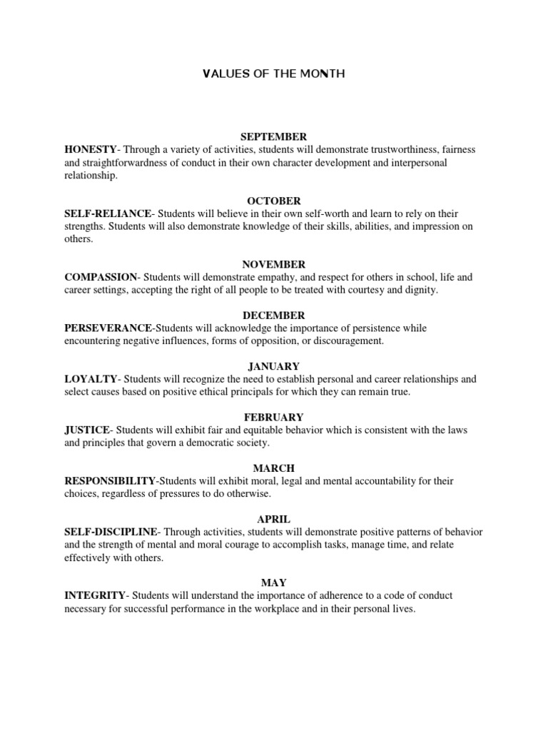 September Value: Honesty | PDF | Career & Growth | Wellness