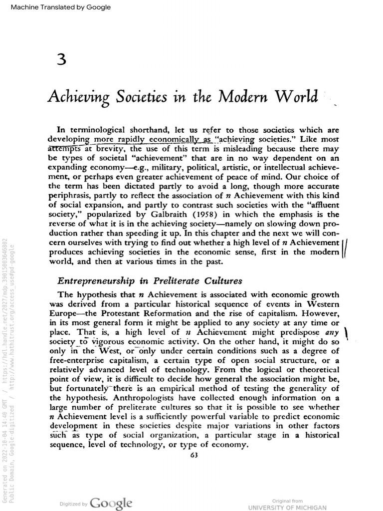 The Achieving Socety P 8390 PDF Capitalism Hypothesis