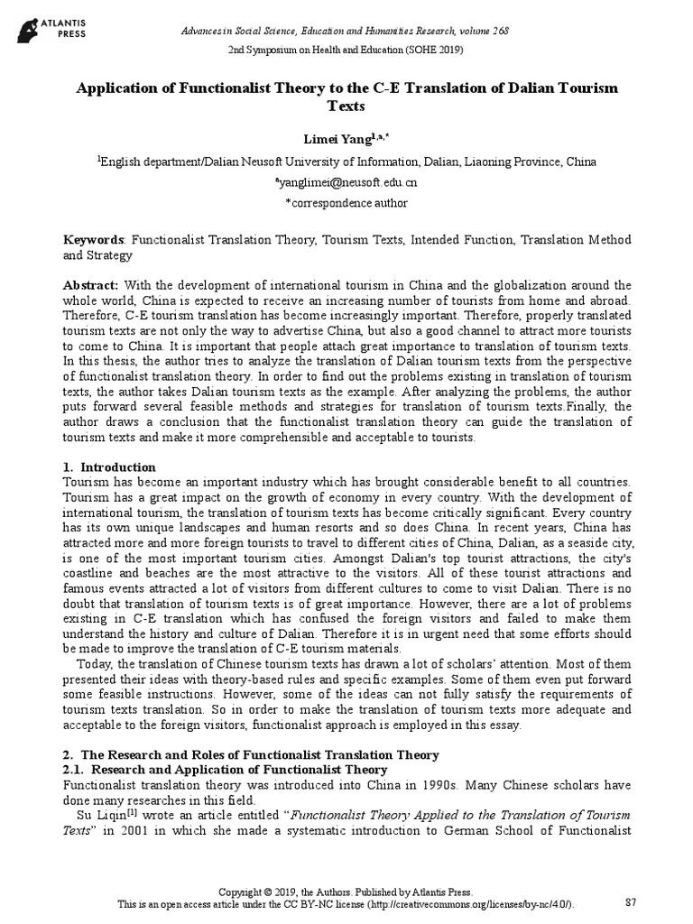 Application of functionalist theory to the c e translation of dalian