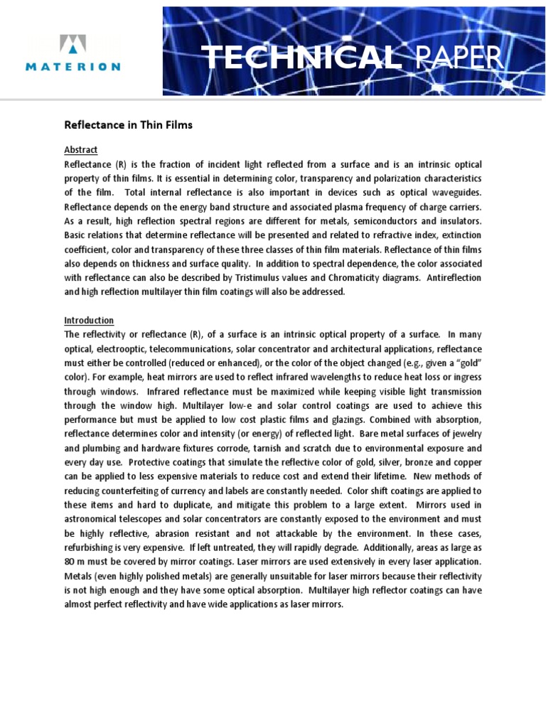 Reflectance in Thin Films - All 13.10 Dat | PDF | Mirror | Refractive Index