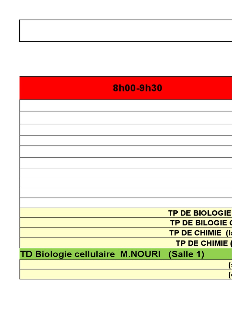 EMPLOI DU TEMPS COURS TD S1 - l1 2022 - 2023 - XLSX | PDF | Science de ...