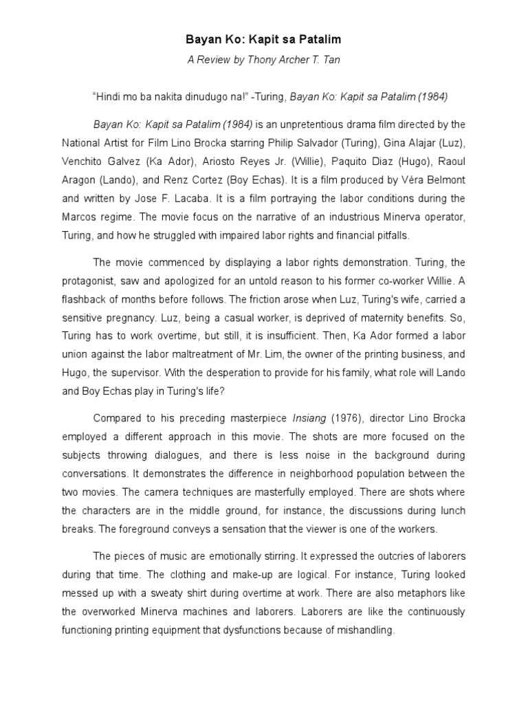 Bayan Ko - Kapit Sa Patalim Movie Review | PDF
