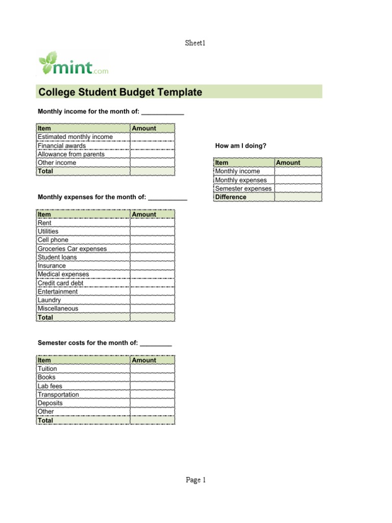 College Student Budget Template Guide | PDF
