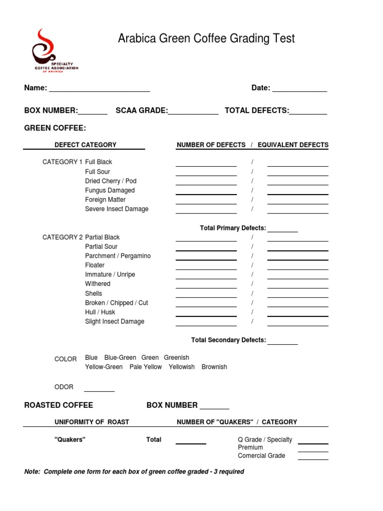 Arabica Green Coffee Grading Test Pdf