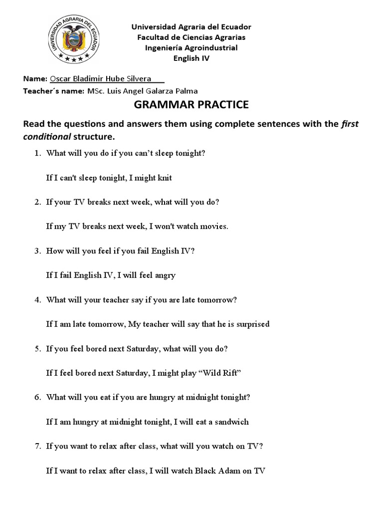 First Conditional Questions | PDF