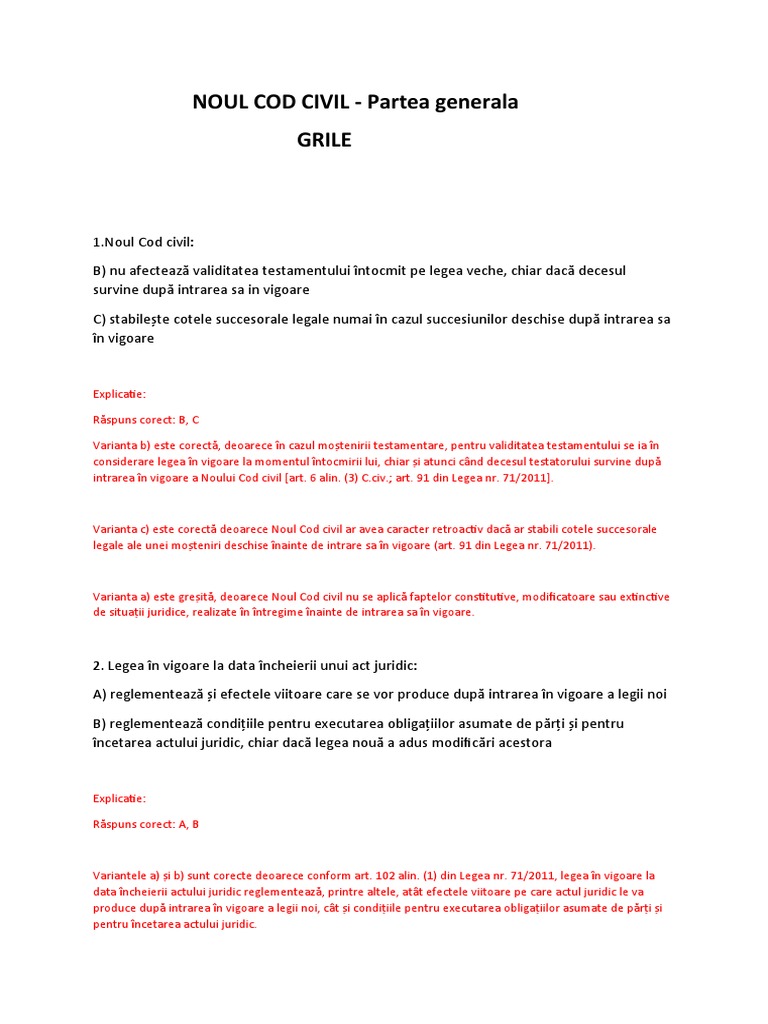 Noul Cod Civil Grile | PDF