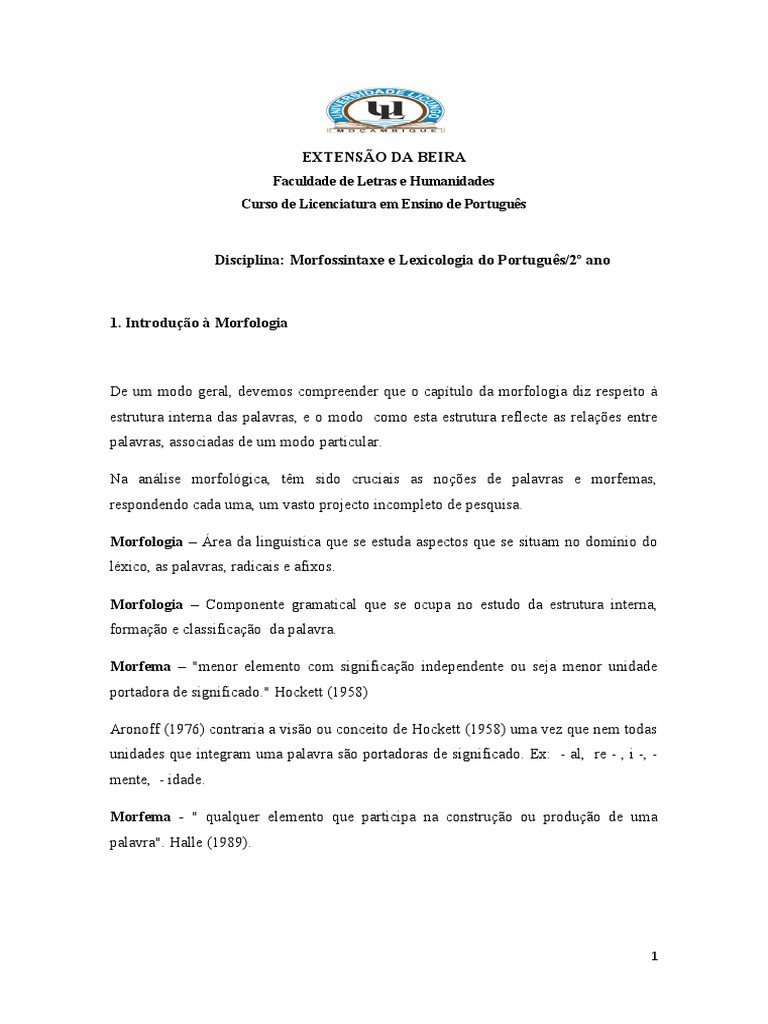 Introdução à Morfologia da Língua Portuguesa | PDF | Palavra | Linguística