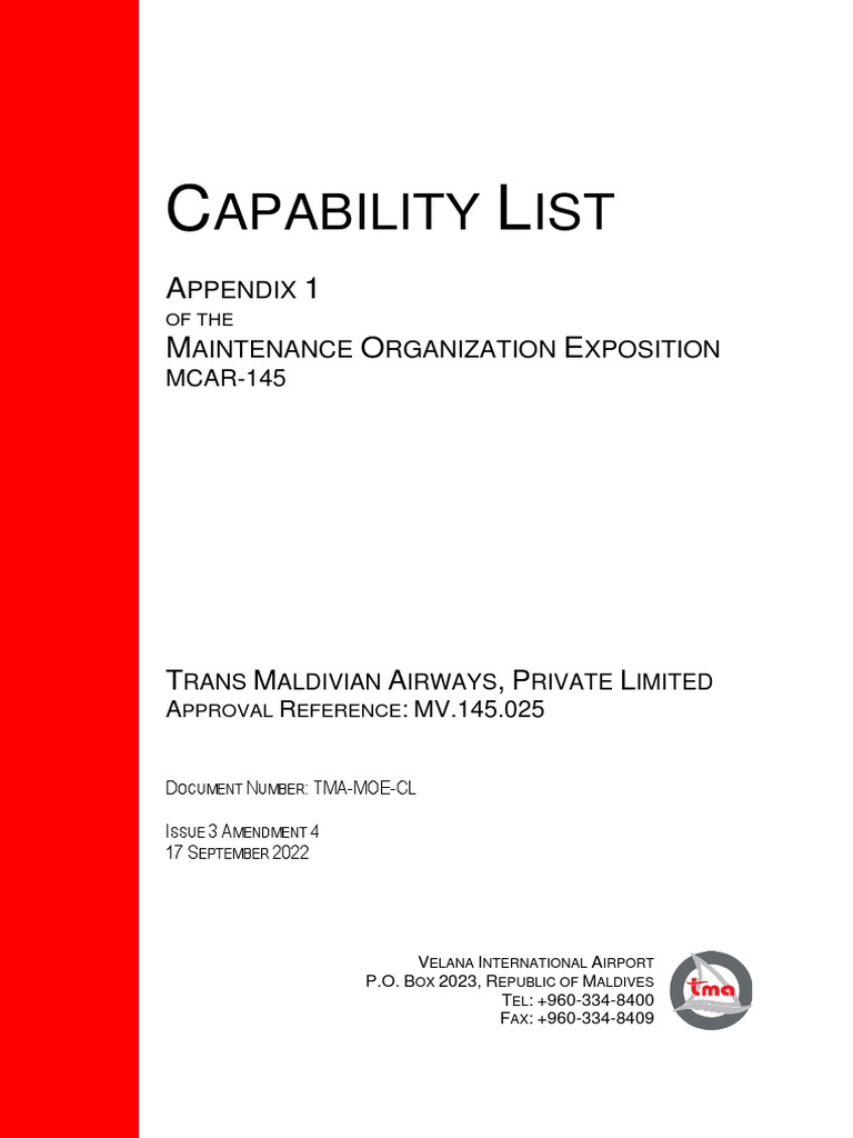 TMA Capability List MCAR-145 Overview | PDF | Aviation | Aircraft