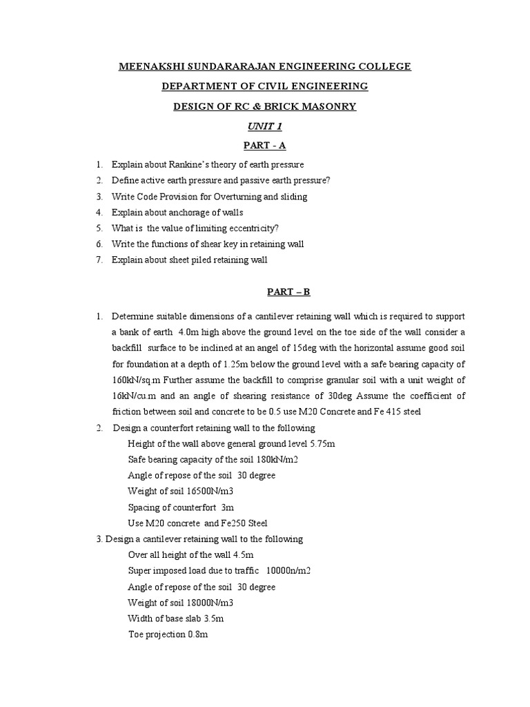 Design Of Rc Brick Masonry Pdf Structural Engineering Building