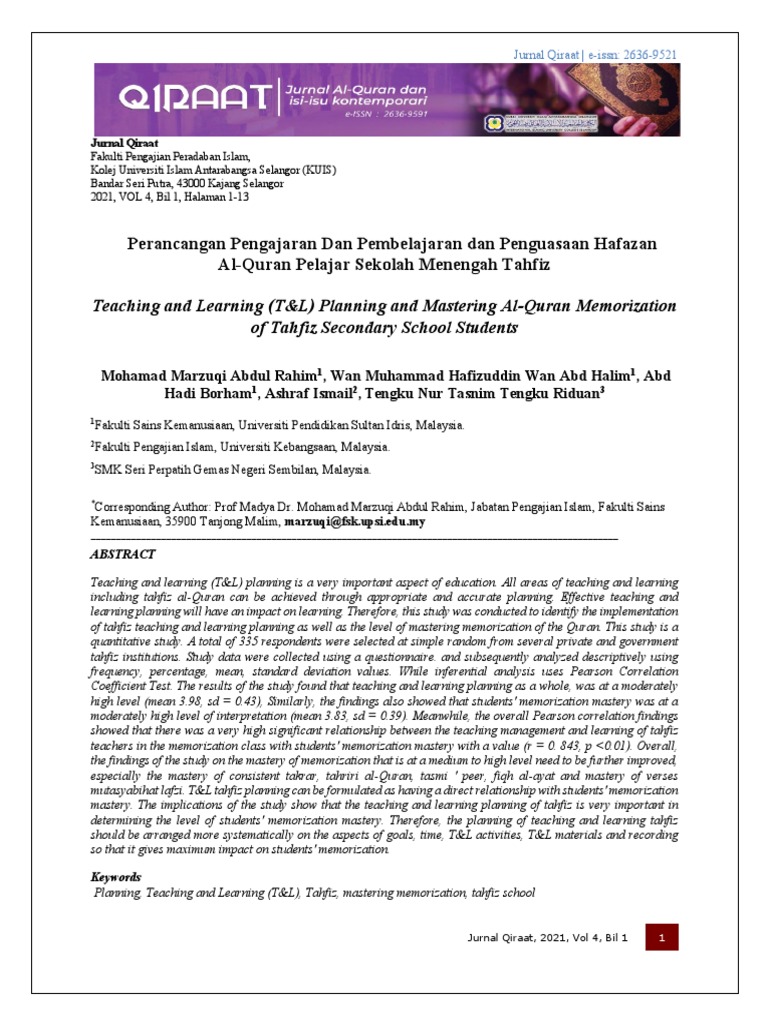 Tahfiz Teaching Planning & Quran Mastery | PDF | Quran | Islam