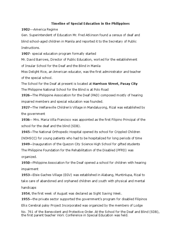 History of Special Education Development in the Philippines | PDF ...