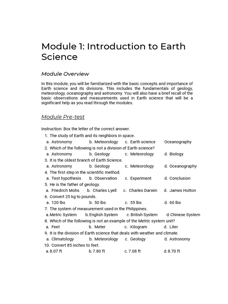 Module 1 Introduction To Earth Science PDF Rock (Geology) Geology