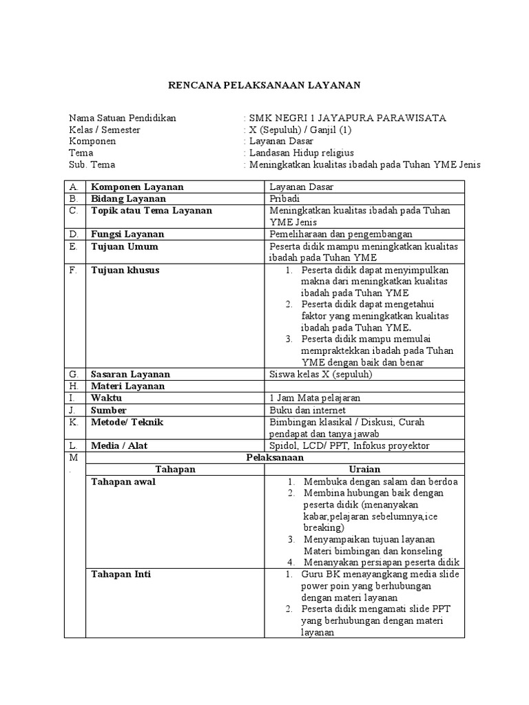 Rencana Pelaksanaan Layanan RPL Kelas 10 | PDF | Karier & Perkembangan