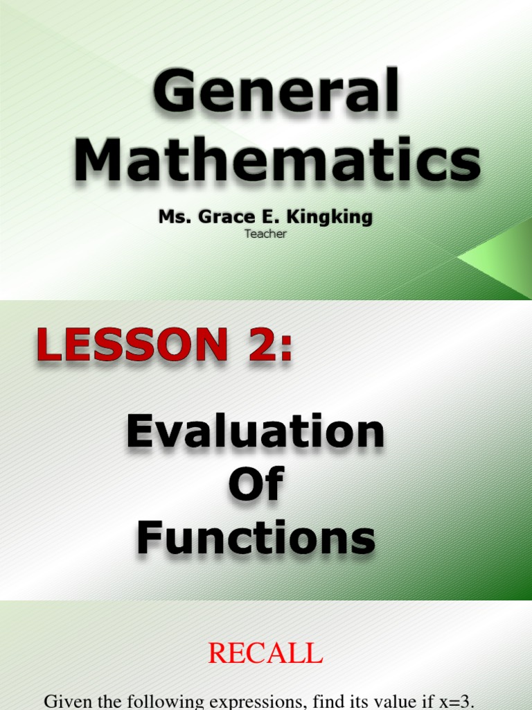 Lesson 2 Evaluation of Function | PDF | Function (Mathematics ...