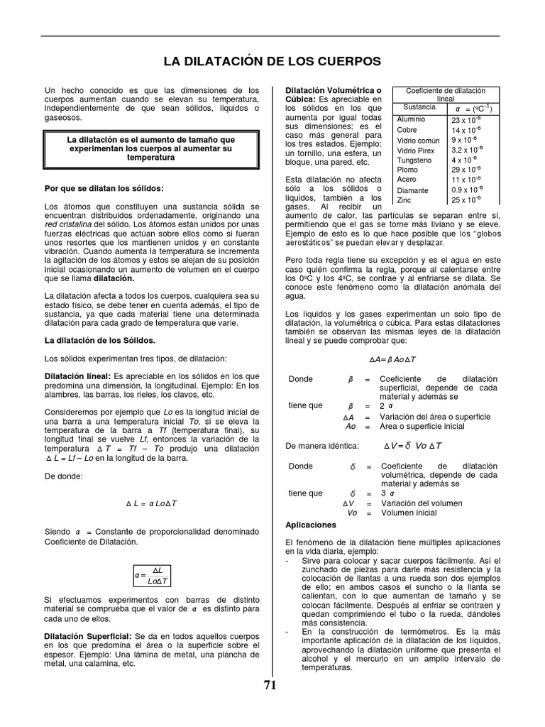 La Dilatacion De Los Cuerpos Final Pdf Expansión Térmica Sólido