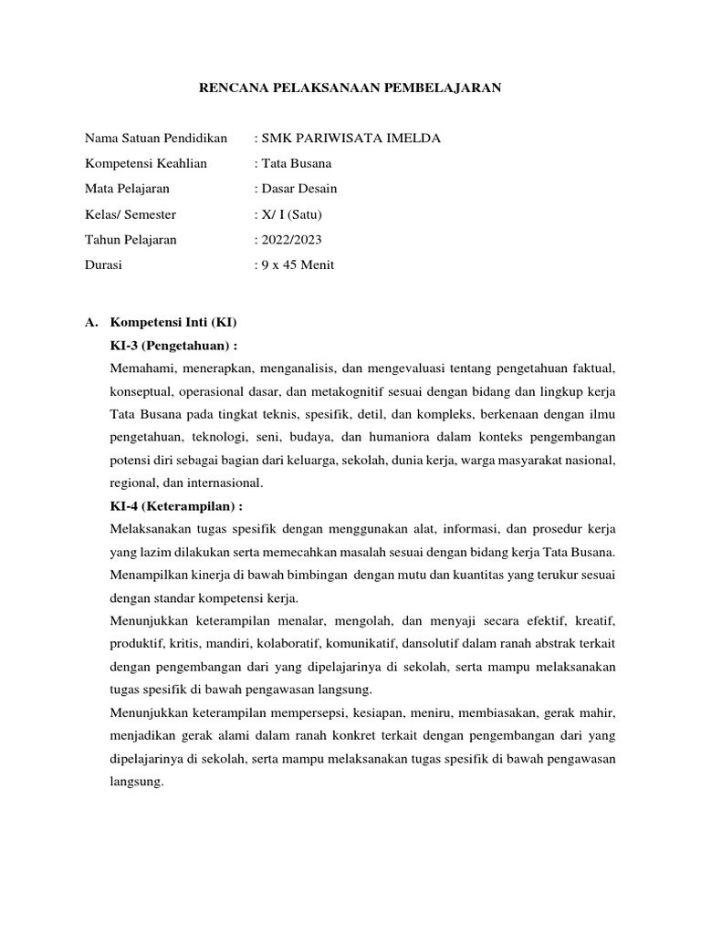 RPP Dasar Desain | PDF