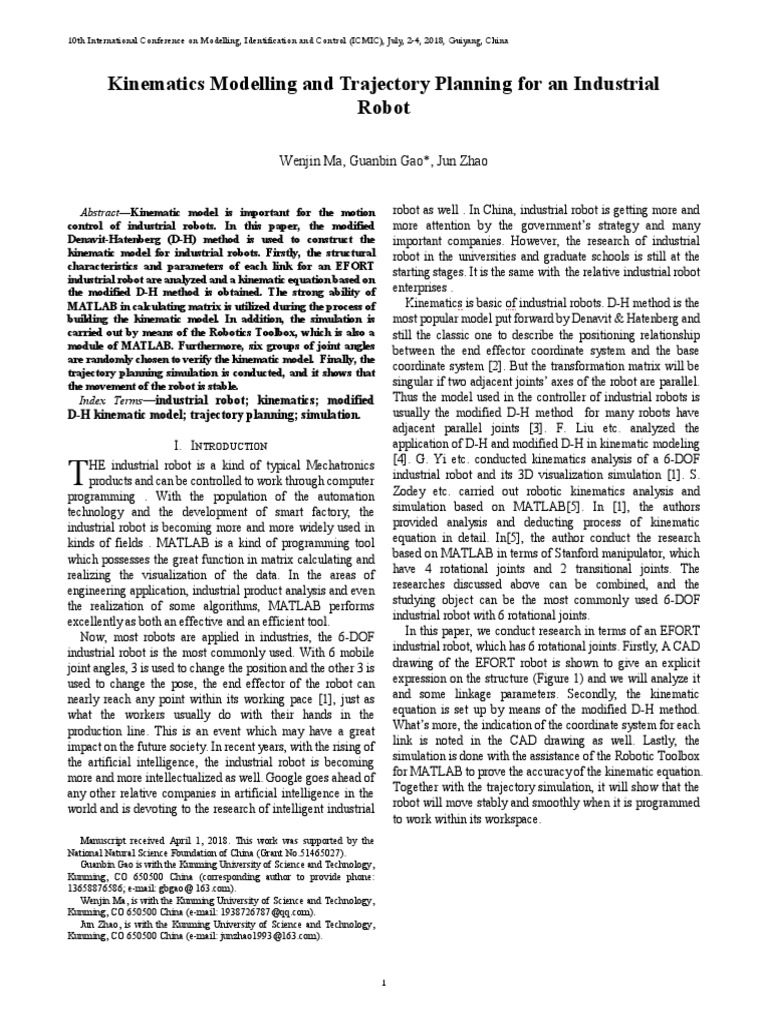 Kinematics Modelling and Trajectory Planning For An Industrial - 2018 ...